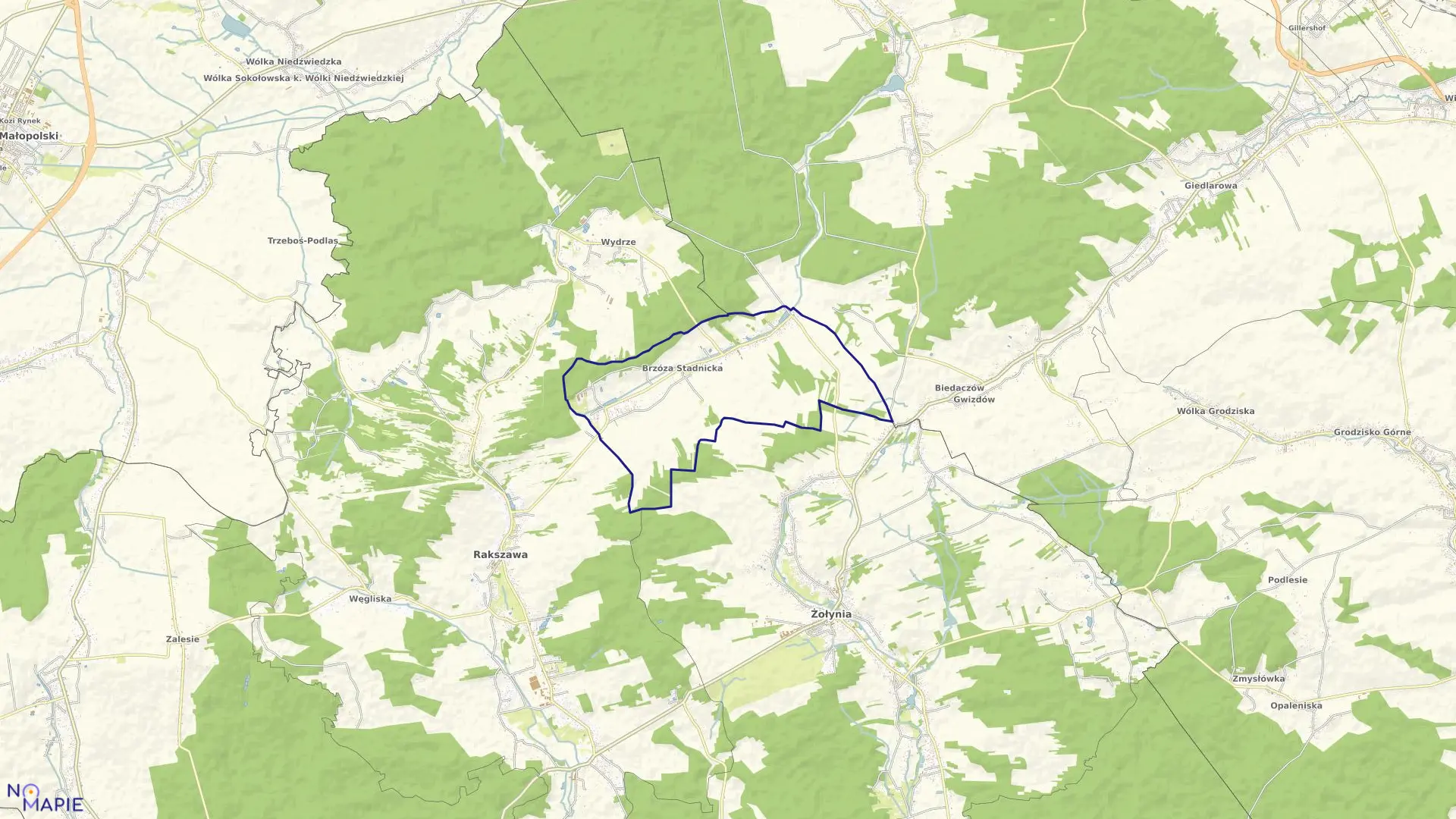 Mapa obrębu Brzóza Stadnicka w gminie Żołynia